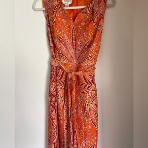 Silk Orange Paisley Sleeveless Dress By Talbots